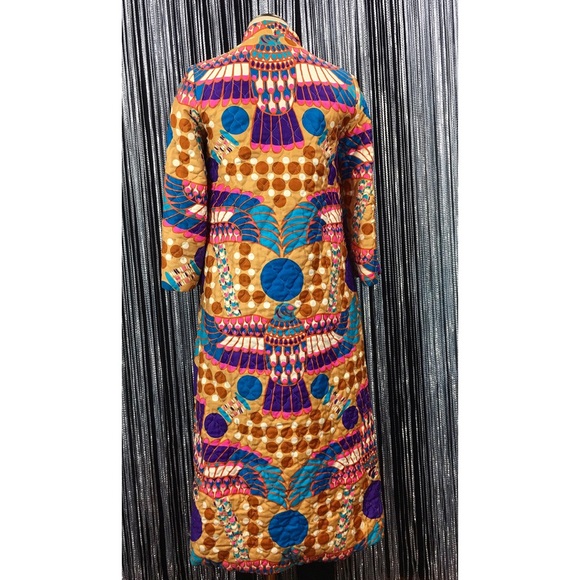 Vintage 60s Psychedelic Bird Quilted House Dress - Picture 3 of 8
